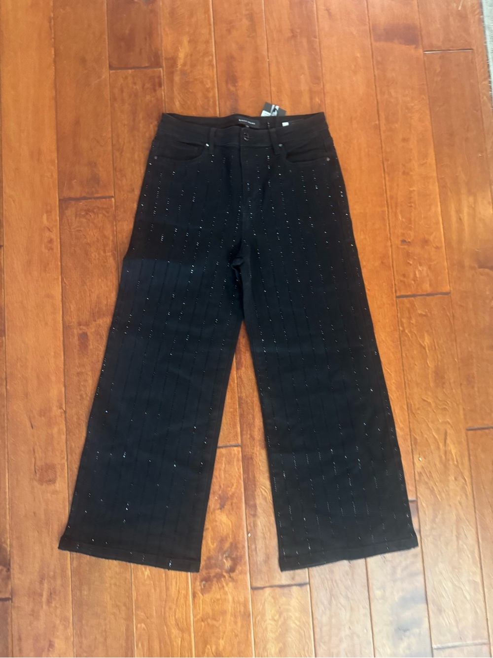 Wide Leg Embellished Black Pants
